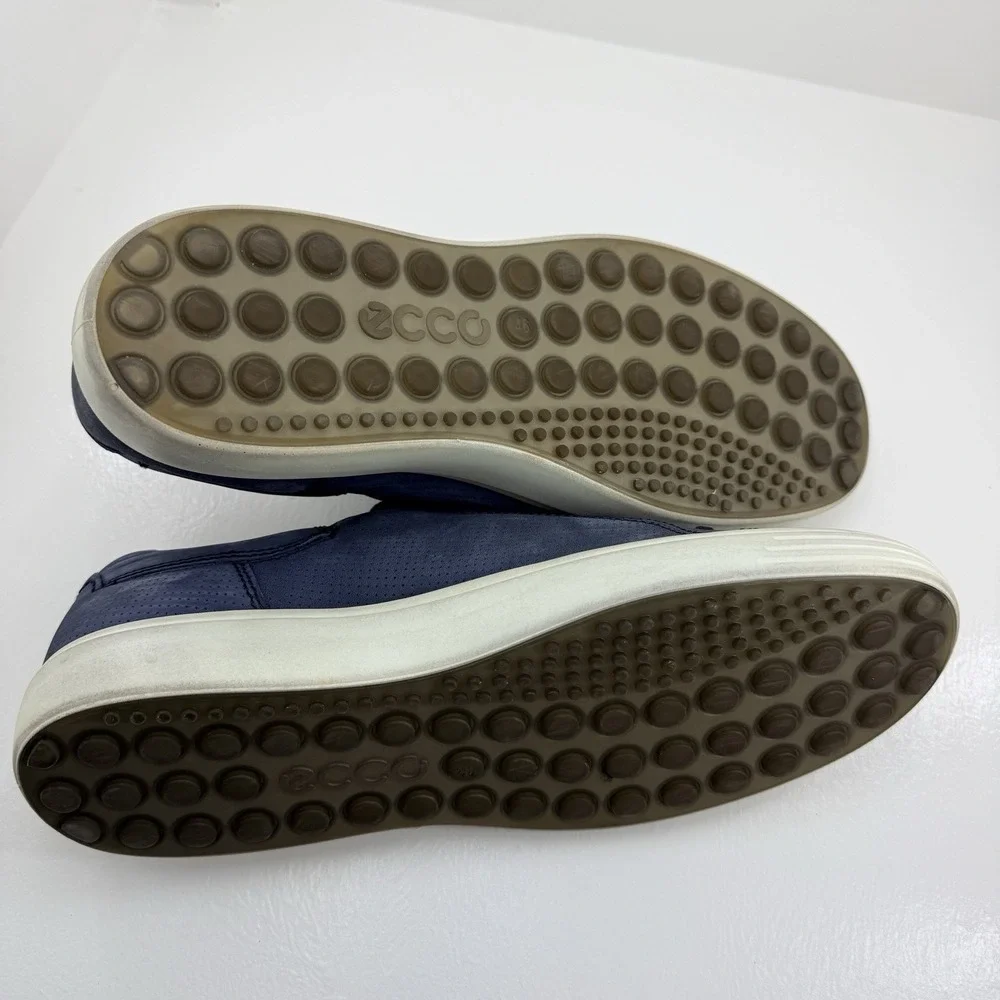 ECCO Soft 7 Street Navy Blue Perforated Leather Sneakers Men's US 12.5 EU 46